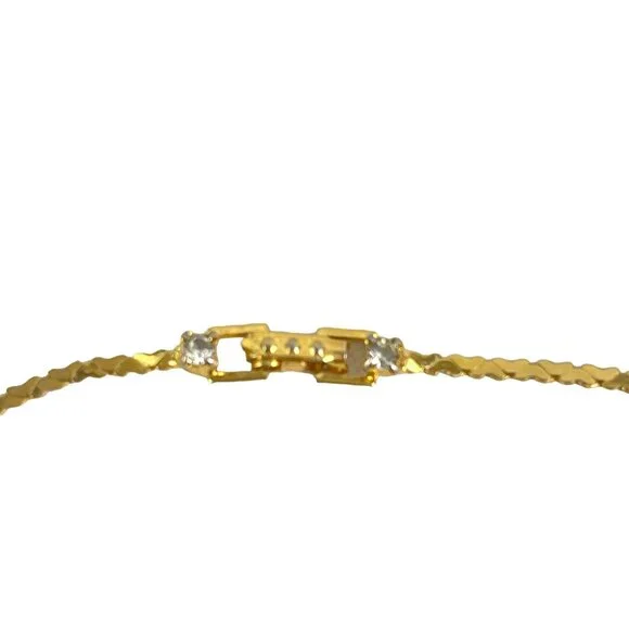 Hobe Signed 16 Choker Necklace Gold Tone Pink Retro Rhinestone Pendant
